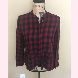 MADEWELL RED PEPLUM FLANNEL TOP